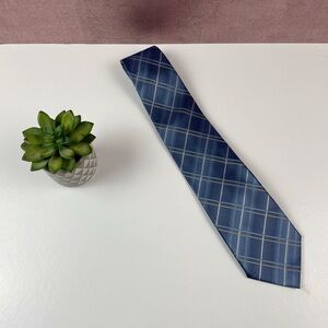 Kenneth Cole New York Blue Tan Plaid Designer Tie Men Accessories Work Attire